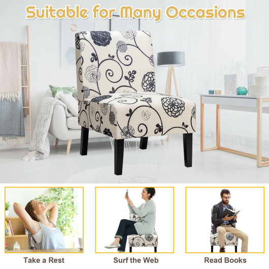 Costway Black and White Armless Accent Chair with Rubber Wood Legs