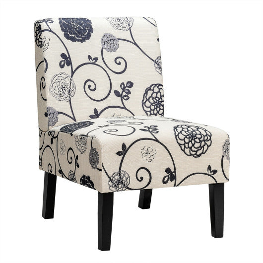 Costway Black and White Armless Accent Chair with Rubber Wood Legs