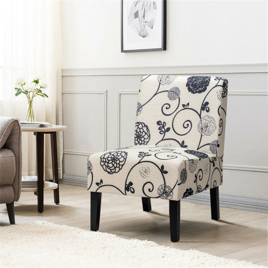 Costway Black and White Armless Accent Chair with Rubber Wood Legs