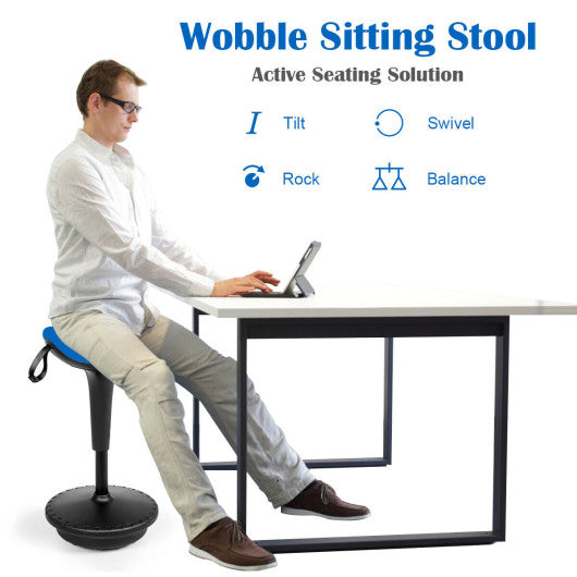 Costway Blue Adjustable Swivel Sitting Balance Wobble Stool Standing Desk Chair