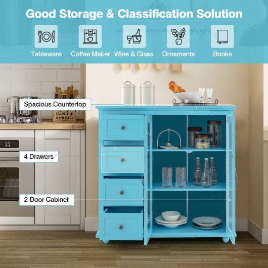 Costway Blue Buffet Sideboard Table Kitchen Storage Cabinet with Drawers and Doors