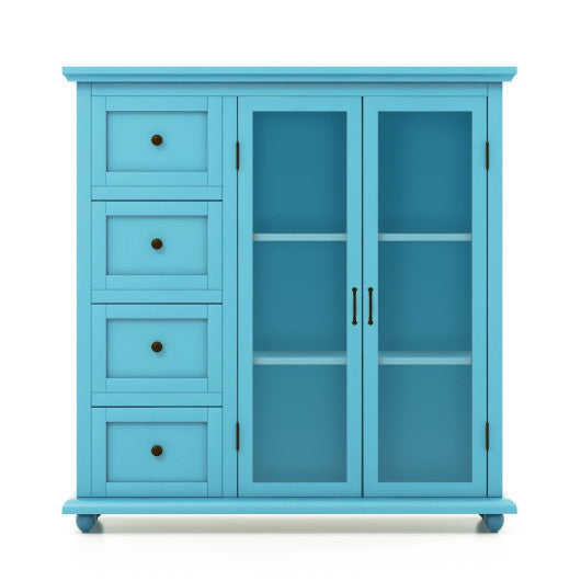 Costway Blue Buffet Sideboard Table Kitchen Storage Cabinet with Drawers and Doors