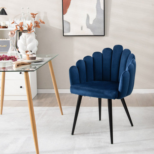 Costway Blue Modern Velvet Dining Chair with Metal Base and Petal Backrest