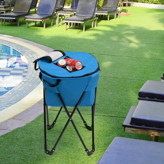 Costway Blue Portable Folding Tub Ice Cooler with Stand & Travel Bag