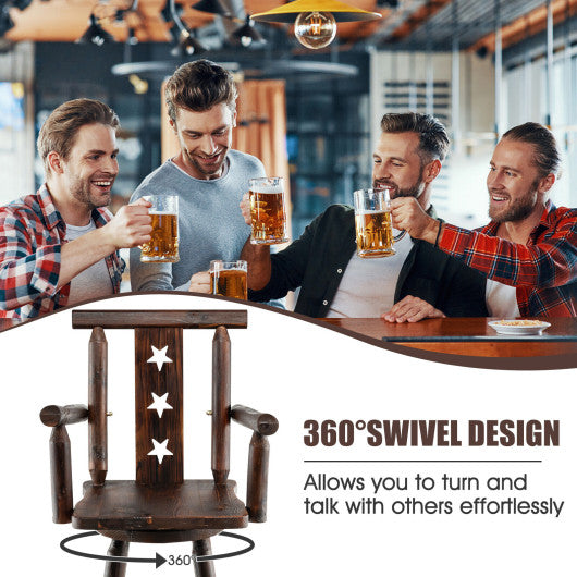 Costway Brown 29" Wooden Swivel Bar Stool with Footrest Backrest Armrest