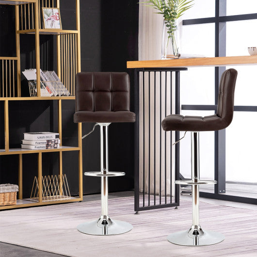 Costway Brown Adjustable Swivel Bar Stool with PU Leather