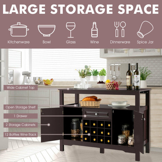 Costway Brown Elegant Classical Multifunctional Wooden Wine Cabinet Table