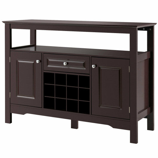 Costway Brown Elegant Classical Multifunctional Wooden Wine Cabinet Table