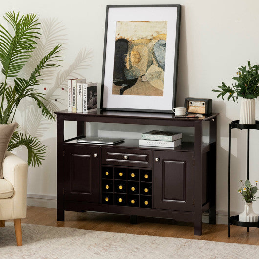 Costway Brown Elegant Classical Multifunctional Wooden Wine Cabinet Table