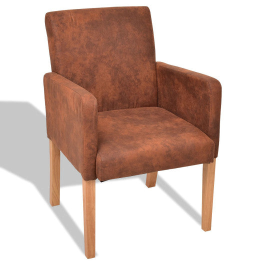 Costway Brown Fabric Armrest Dining Chair
