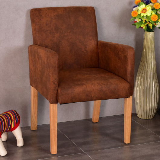 Costway Brown Fabric Armrest Dining Chair