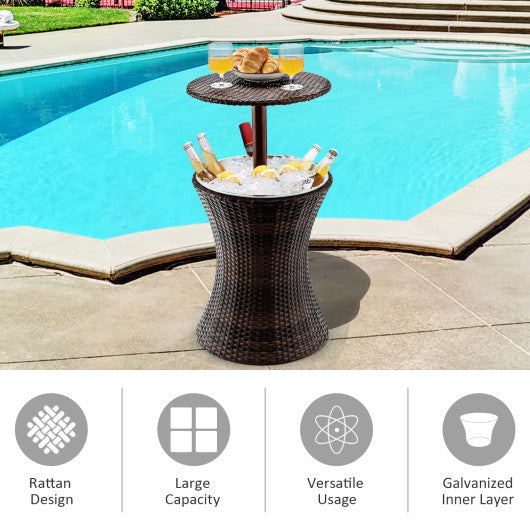Costway Brown Height Adjustable Patio Rattan Cooler Bar Table