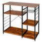 Costway Brown Industrial Kitchen Baker's Rack Microwave Shelf with 6 Hooks