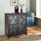 Costway Brown Kitchen Buffet Sideboard with Glass Doors and Adjustable Shelf