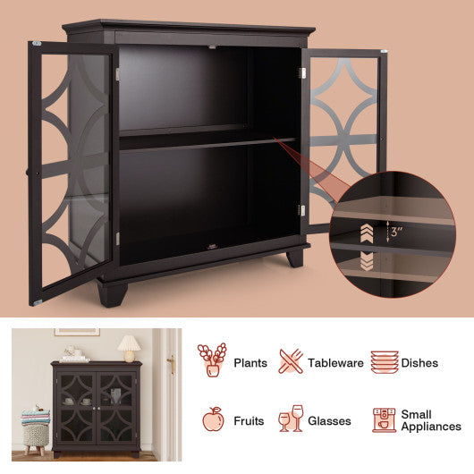 Costway Brown Kitchen Buffet Sideboard with Glass Doors and Adjustable Shelf