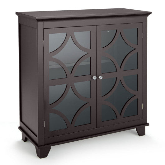 Costway Brown Kitchen Buffet Sideboard with Glass Doors and Adjustable Shelf