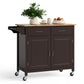 Costway Brown Modern Rolling Kitchen Cart Island with Wooden Top