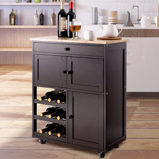 Costway Brown Modern Rolling Storage Kitchen Cart with Drawer