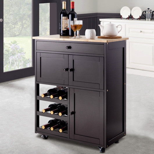 Costway Brown Modern Rolling Storage Kitchen Cart with Drawer