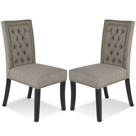 Costway Brown Set of 2 Fabric Dining Chairs with Rubber Wooden Legs