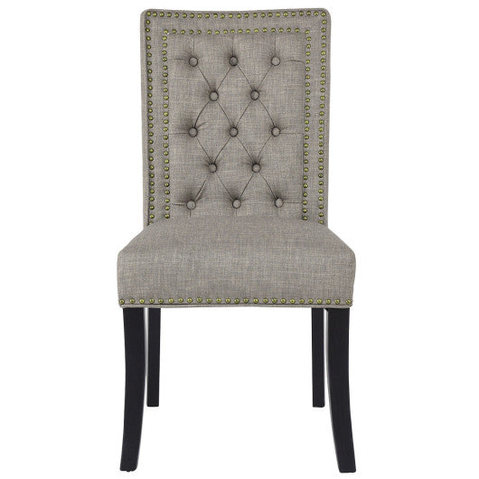 Costway Brown Set of 2 Fabric Dining Chairs with Rubber Wooden Legs