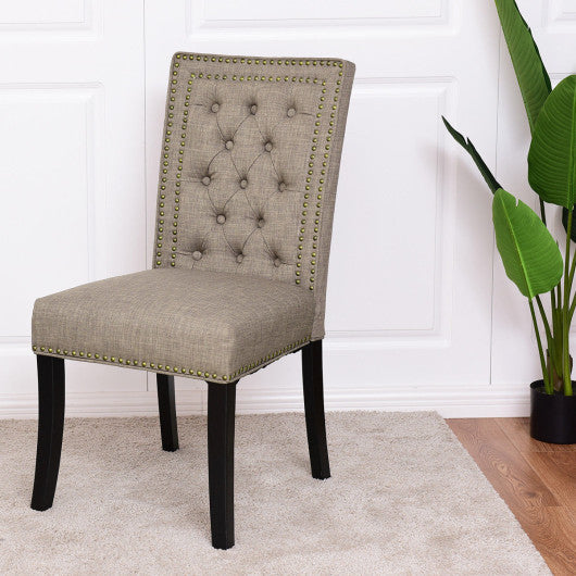 Costway Brown Set of 2 Fabric Dining Chairs with Rubber Wooden Legs