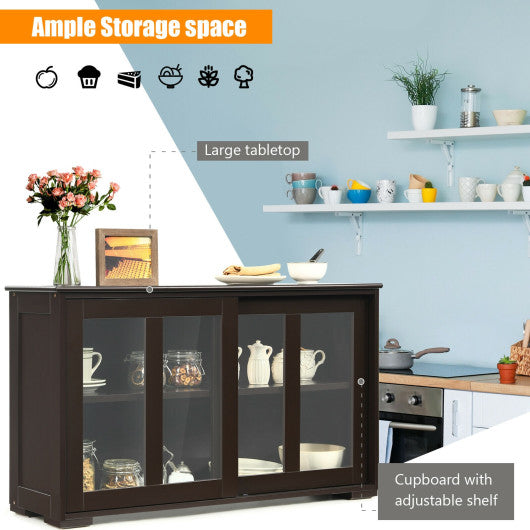 Costway Brown Sideboard Buffet Cupboard Storage Cabinet with Sliding Door