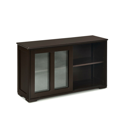 Costway Brown Sideboard Buffet Cupboard Storage Cabinet with Sliding Door