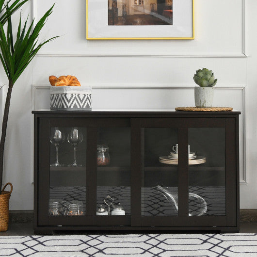 Costway Brown Sideboard Buffet Cupboard Storage Cabinet with Sliding Door