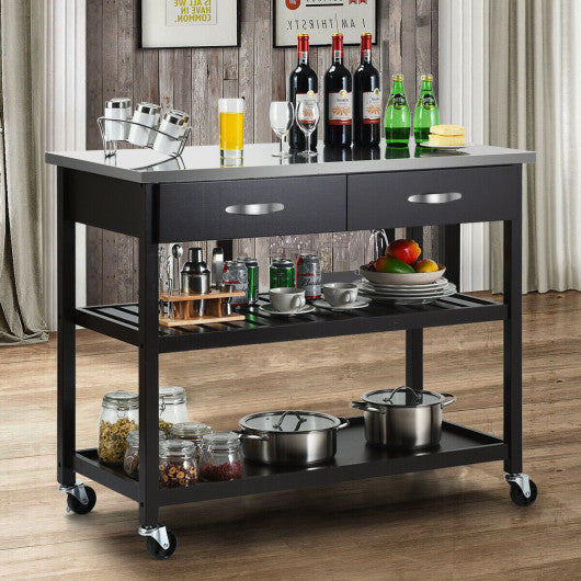 Costway Brown Stainless Steel Rolling Kitchen Island Trolley Cart