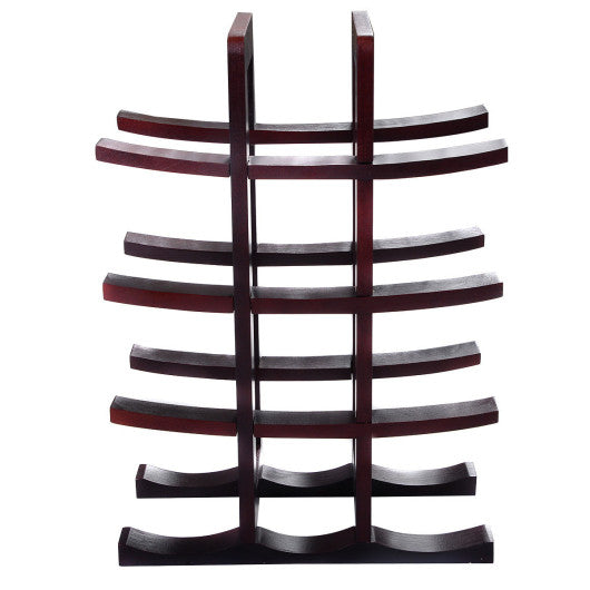 Costway Burgundy Wooden Bottle Rack Wine Display Shelves for 12 Bottles