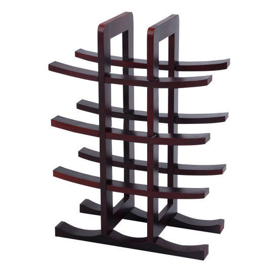Costway Burgundy Wooden Bottle Rack Wine Display Shelves for 12 Bottles