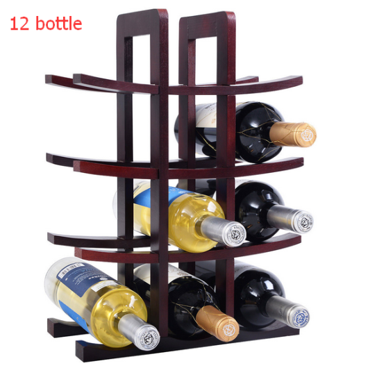 Costway Burgundy Wooden Bottle Rack Wine Display Shelves for 12 Bottles