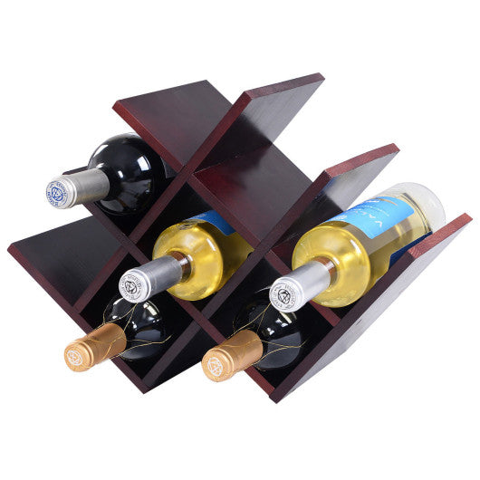 Costway Burgundy Wooden Bottle Rack Wine Holder for 8 Bottles