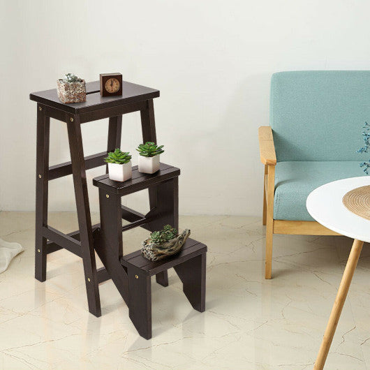 Costway Coffee Folding Multi-functional 3-tier Ladder Wood Step Stool