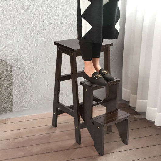 Costway Coffee Folding Multi-functional 3-tier Ladder Wood Step Stool