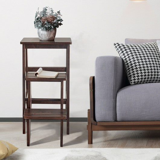 Costway Coffee Folding Multi-functional 3-tier Ladder Wood Step Stool