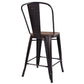 Costway Copper 2-Set Metal Wood Counter Stool Rustic Dining Chairs