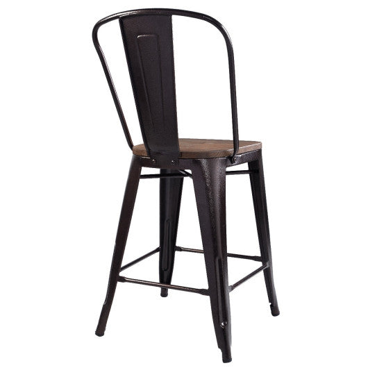 Costway Copper 2-Set Metal Wood Counter Stool Rustic Dining Chairs