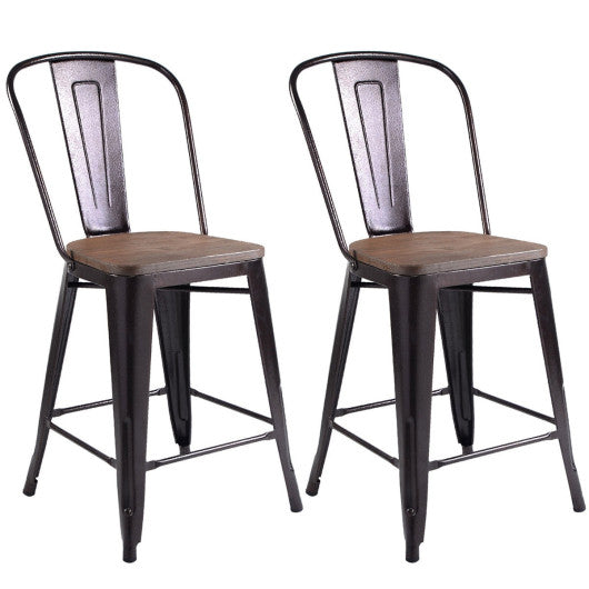 Costway Copper 2-Set Metal Wood Counter Stool Rustic Dining Chairs