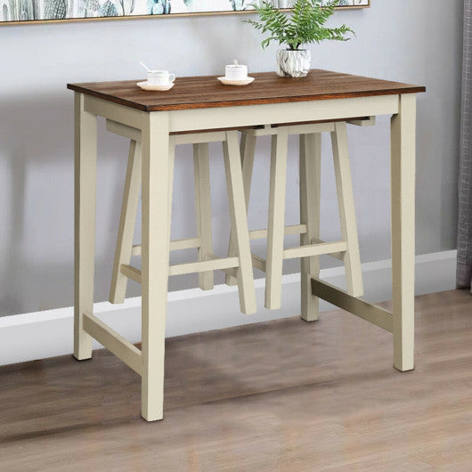 Costway Counter Height Pub Table with 2 Saddle Bar Stools