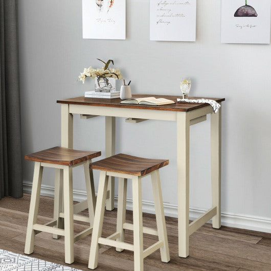 Costway Counter Height Pub Table with 2 Saddle Bar Stools
