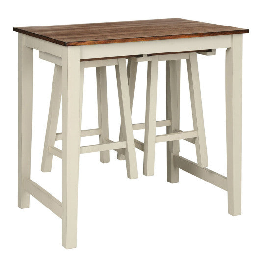 Costway Counter Height Pub Table with 2 Saddle Bar Stools