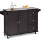 Costway Dark Brown Kitchen Island 2-Door Storage Cabinet with Drawers and Stainless Steel Top