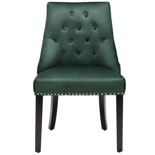 Costway Dark Green Modern Upholstered Button-Tufted Dining Chair with Nail Trim