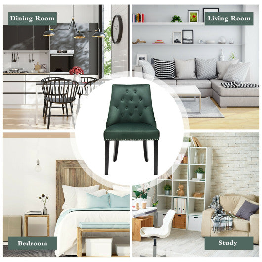 Costway Dark Green Modern Upholstered Button-Tufted Dining Chair with Nail Trim