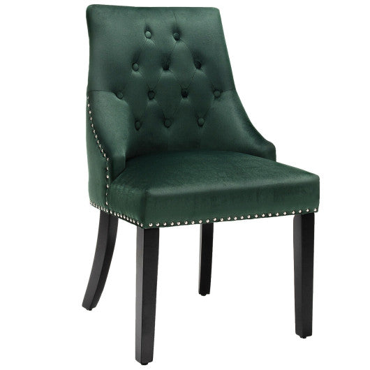 Costway Dark Green Modern Upholstered Button-Tufted Dining Chair with Nail Trim