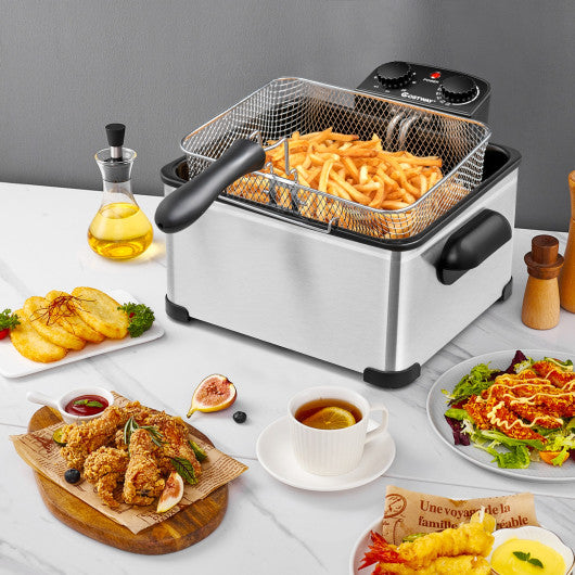 Costway Electric Deep Fryer 5.3QT / 21-Cup Stainless Steel 1700W with Triple Basket