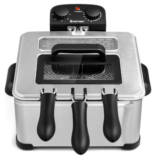 Costway Electric Deep Fryer 5.3QT / 21-Cup Stainless Steel 1700W with Triple Basket