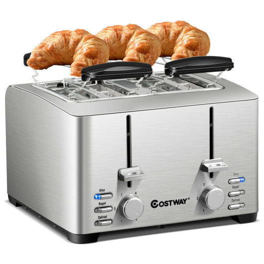 Costway Extra-Wide Slot Stainless Steel 4 Slice Toaster